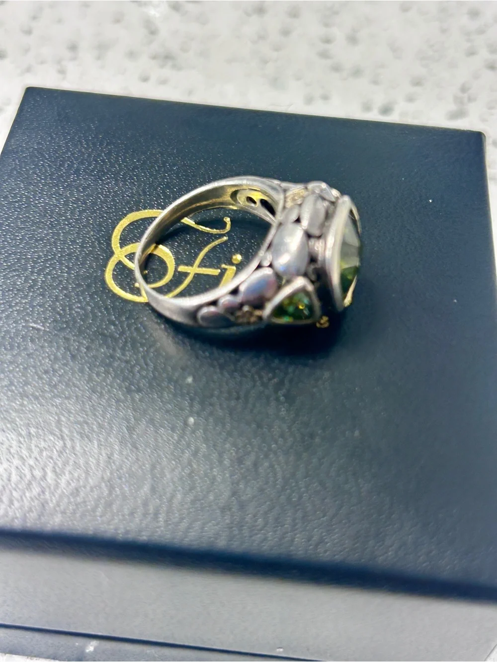 Designer Inspired 925-Stamped Faceted Peridot-Style Silver Ring, size 8.5-9
